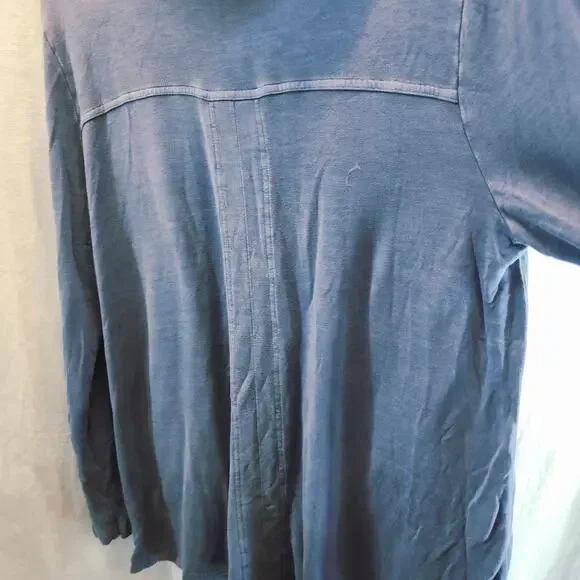 Soma Womens SZ Large Distressed Blue Hoodie Zip Front Raw Hems Relaxed Fit - Picture 8 of 8